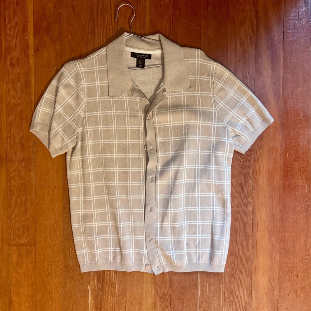 Casual Beige Plaid Button Down Shirt